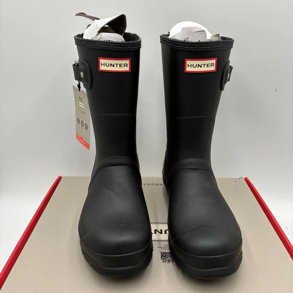 Hunter Black Mid Calf Rubber Insulated Waterproof Rain Boots Black Mens 9 NEW